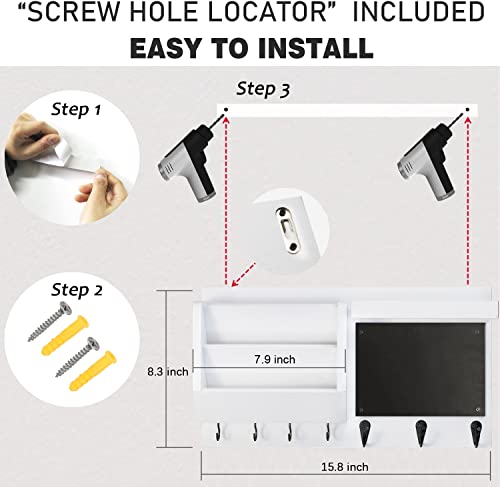 Ziivita Key Holder for Wall - Mail Holder Organizer Wall Mount with Shelf - Hanging Key Rack Hanger with Hooks Decorative for Home Coat Letter Dog Leash Entryway Living Room Decor - color: White