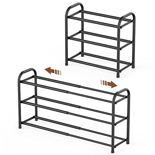 Gonfoam 3-Tier Expandable Shoe Rack,Adjustable Shoe Shelf Storage Organizer Heavy Duty Metal Free Standing Shoe Rack for Entryway Closet Doorway (Black) - color: Black, size: 3 Tier