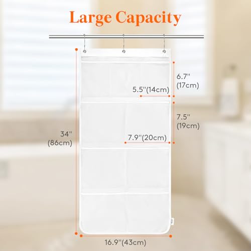 Lifewit Cruise Essentials Shower Caddy Must-Have, 9 Pockets Hanging Bathroom Organizer with Quick-Dry Mesh, Portable Shower Bag to Storage Soap, Shampoo, for RVing, Travel, Camping, White, 1 Pack - size: 17" x 34"