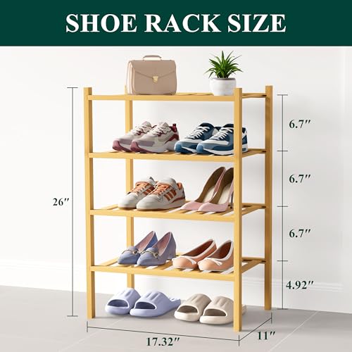 Smiry Bamboo Shoe Rack for Closet, 4 Tier Small Wooden Stackable Shoe Organizer, Free Standing Shoes Storage Shelf for Entryway, Front Door Entrance, Natural - color: Natural, size: 4 Tier - Small