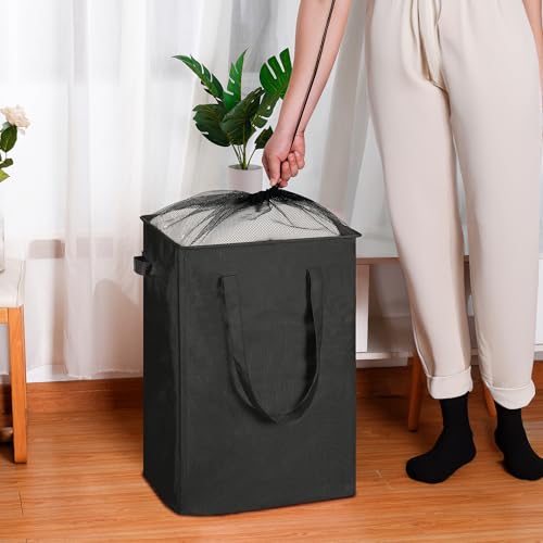 efluky Slim Laundry Basket, Narrow Laundry Hamper with Handles, Collapsible Dirty Clothes Hamper, Tall Laundry Bin for Laundry Room, Dorm and Bedroom, 90L Black - color: Black, size: 90L without Lid