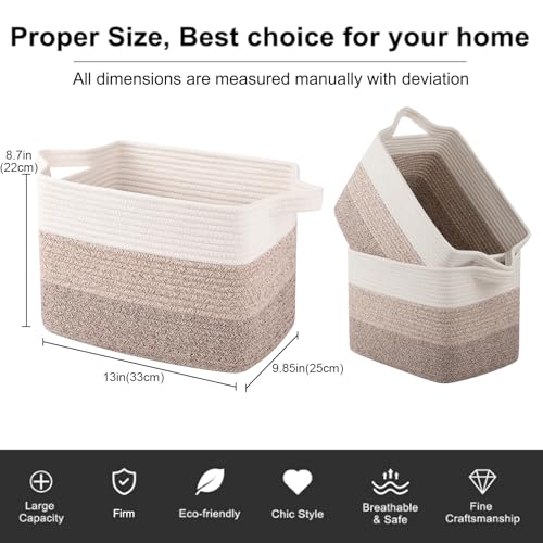 OIAHOMY Storage Basket, Woven Baskets for Storage, Cotton Rope Basket for toys,Towel Baskets for Bathroom - Pack of 3, Gradient Yellow - color: Gradient Yellow, size: 3 pcs-13”x9.9”x8.7”