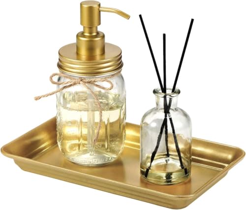 Vintage Farmhouse Decor Metal Vanity Tray (1 Pack), Countertop Guest Hand Towel Storage Tray Dispenser Organizer, Sturdy Bathroom Holder for Perfume, Cosmetics, Jewelry, Makeup (Gold - color: Gold, size: 1 Pack (9.9" x 5.9" x 1.1")