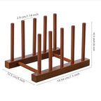 HBlife Teak Dish Plate Bowl Cup Book Pot Lid Cutting Board Drying Rack Stand Drainer Storage Holder Organizer Kitchen Cabinet（Keep Dry） - color: Teak 4 Slots 1pcs
