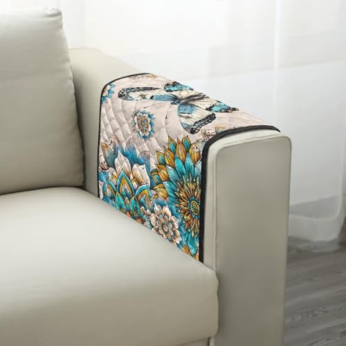 Boho Mandala Butterfly Print Sofa Armrest Organizer Scratch Proof Couch Arm Covers wirh Side Storage Pocket for Living Room Machine Washable Couch Chair Armrest Storage - color: Boho Mandala Butterfly