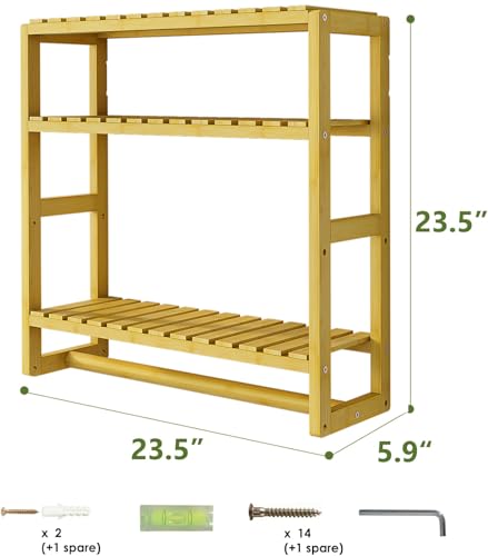 Galood Over The Toilet Storage Bathroom Shelves Wall Mounted 3 Tier Space Saver Corner Shelf Organizer Bamboo Towel Rack Toilet Paper Cabinet with Hanging Rod Yellow - color: Yellow 1pack, size: Large