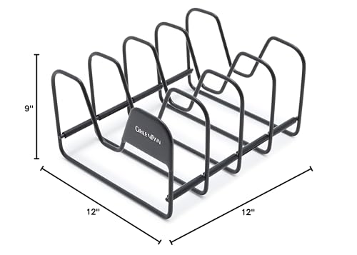 GreenPan Stainless Steel Wire Pots and Pans Lid Storage Rack, Holds 4 Lid Covers, Easy Storage, Countertop or Cabinent Organizer, Minimizes Clutter, Fast Drying, Wipes Clean, Black - size: Lid Storage Rack