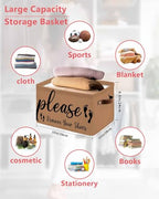 Please Remove Your Shoes Storage Basket Waterproof Cube Storage Bin Organizer with Handles, Farmhouse Brown Collapsible Storage Cubes Bins for Clothes Books Toys 15"x11"x9.5"