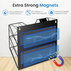 Patvingot Magnetic File Holder for Refrigerator & Cabinets | No-Drill Wall Mount Organizer | 3-Tier Vertical Mail & Magazine Holder for Office/Home (Black, Space-Saving Design)