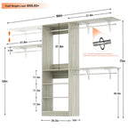 iSunirm 8FT Closet System with Shelves, 96'' Closet Organizer System with 3 Hanging Rods, Wall Mount Bedroom Wardrobe Walk-in Closet, Adjustable Cloth Garment Rack from 5 to 8FT(Cut to Fit), White Oak - color: White Oak