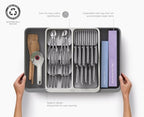 Joseph Joseph DrawerStore Expanding Tiered Flatware Cutlery Tray with Knife Organizer, Expandable In-Drawer Space-Saving Kitchen Storage, Recycled Plastic - size: Large, style: Flatware & Utensils Organizer
