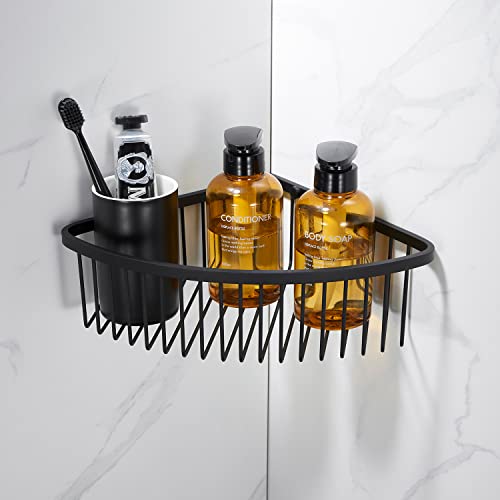 Bathroom Shower Caddy Corner Shelf Basket, Ultra Sturdy Rust-Proof Stainless Steel Shelf Organizer, Wall Mounted Storage Rack, Matte Black - color: Black, size: 90° Corner (1 Pack)