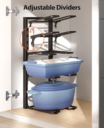 ORDORA Pots and Pans Organizer under Cabinet, 20.8" Height Heavy Duty 120LBS Pots Pans Organizer Rack for Cabinet 8-Tier Adjustable for Big Stockpots, Dutch Oven, Cast-iron Pan, Heavy Cookware, Bronze - size: L-21"H-HeavyDuty-Bronze