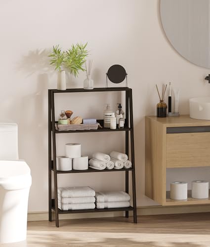 3 Tier Bathroom Ladder Shelf, Freestanding Open Shelving Unit, Toilet Ladder Shelf for Storage, Small Bookshelf for Living Room Kitchen Bedroom Balcony, Black - color: Black, size: 3-Tier