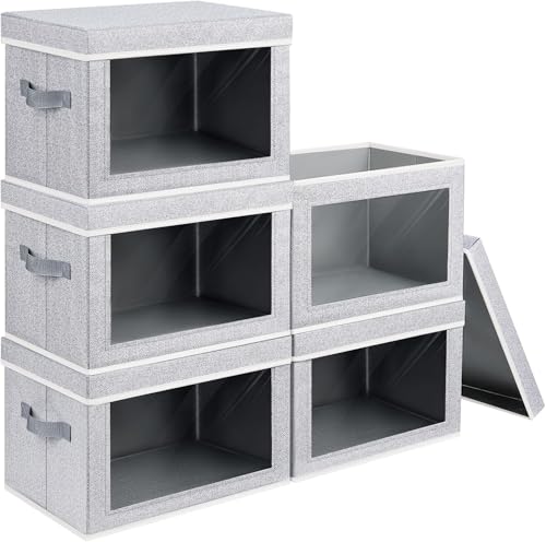 Homsorout Stackable Storage Bins with Lids - Medium Storage Box with Lids, Foldable Closet Boxes for Organizing, Wardrobe Clothes Organizer with Window, Cubes Bins for Living Room, 5 Pack, Blended - color: Blended, size: L(5-Pack)