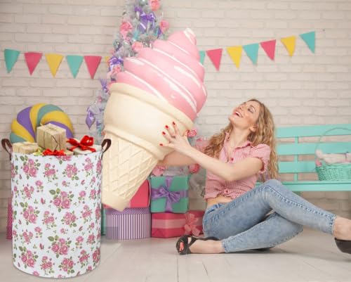 Roses Pink Laundry Basket Baby Girls Laundry Hamper Kids Toy Storage Bins Organizer Gift Basket Pink Rose Bedroom Decor Bathroom(Pink Rose) - color: Pink Rose