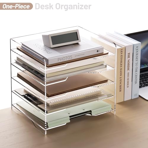 SANRUI Acrylic Desk File Organizer 5 Tier Letter Tray Paper Organizer with Handle for Office, Home, Classroom Clear Desk Organizer Document Holder - style: Enlarged File Tray 5 Tier