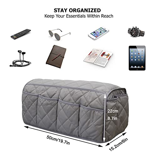 Armchair Caddy, Sofa Armrest Organizer with 14 Pockets, Waterproof Non Slip Recliner Remote Control Holder, Couch Chair Arm Storage for TV Remotes, Phone, iPad, Magazine, Books - color: Gray