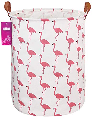 Laundry Hamper Large Canvas Fabric Lightweight Storage Basket/Toy Organizer/Dirty Clothes Collapsible Waterproof for College Dorms, Boys and Girls Bedroom,Bathroom(Flamingos) - color: Flamingos