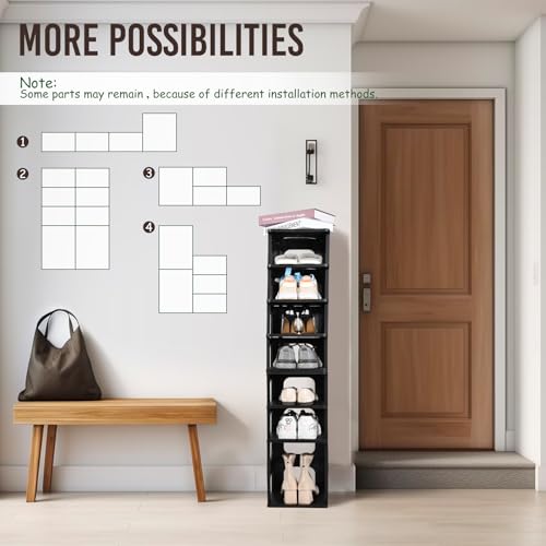 TRZZ 8-Tier Small Shoe Rack, Vertical Narrow Stackable Organizer with Removable Partition, Efficient Shoe Storage for Closet, Entryway, and Small Spaces (Black) - color: Black, size: 8-Tier-9.5"L