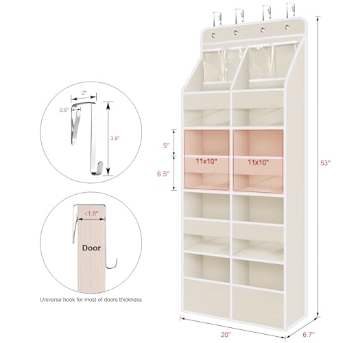 Univivi 5-Shelf Fabric Door Storage Over Door Hanging Organizer with 8 Large Pockets and 4 Small PVC Pockets Closet Cabinet Wall Mount Hanging Storage Organizers for Baby Nursery (Beige Pattern) - color: Beige Pattern (Upgraded), size: 5 LAYER