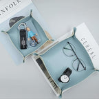 3 Size Leather Valet Tray Organizer, Folding Travel Organizer,Jewelry Tray, For Travel, Home Or Office | Plain Weave, Double Complexion - Blue & Green