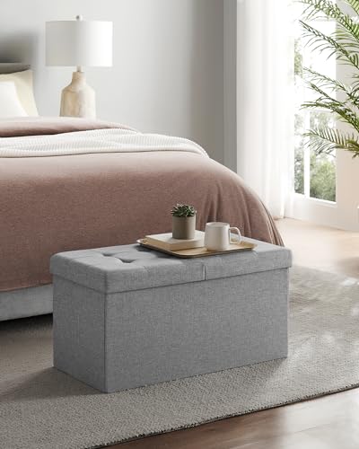 SONGMICS Mazie Collection - 30 Inches Storage Ottoman, Foldable Storage Bench with Flipping Lid, 660 lb Load Capacity, for Entryway, Living Room, Bedroom, Light Gray ULSF41G - color: Light Gray, size: 15"D x 30"W x 15"H