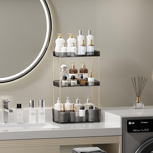 Akinbas 3 Tier Bathroom Organizer Countertop Makeup Perfume Tray Skincare Organizer for Bathroom Dresser Vanity (Grey) - color: Misty Grey, size: GIB-3 Tier