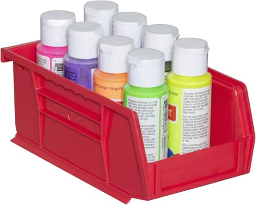 Akro-Mils 30220 AkroBins Plastic Storage Bins, Space-Saving Stackable Bins for Garage, Pantry, Craft Organization, 7" x 4" x 3", Red, 24-Pack - color: Red