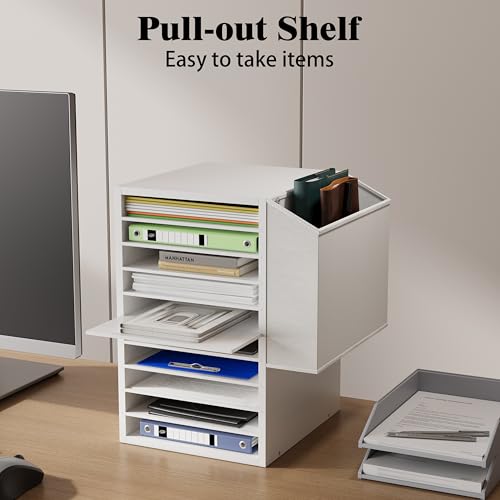 Unionly Office Mail Sorter, Wooden Paper Organizer with Storage Bag, 10 Tier Adjustable Classroom Mailbox, Removable Classroom Organization, Teacher Desk Organization for Office, Study, White - color: White, size: 10 Slots