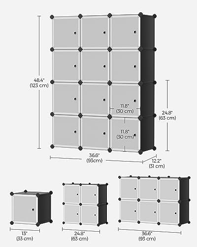 SONGMICS Cube Storage Organizer, 12-Cube Closet Storage Shelves, Modular Bookcase, Black ULPC34HV1 - color: Black, size: 12 Cubes, style: with doors