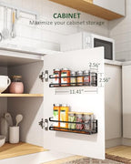Doakhirmit 4 Pack Wall Mount Spice Rack with 16 Hooks,Hanging Spice Rack Organizer for Stove Cabinet Pantry Door, Screw or Adhesive Wooden Spice Shelf for Kitchen and RV Camper, Black - size: 4 Pack