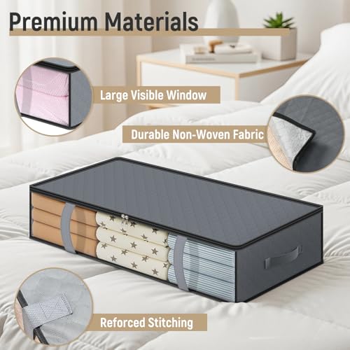 LANDNEOO 4 Pack 90L Under Bed Storage Containers - Underbed Storage for Clothes, Blankets - Closet Organizers and Storage Bags - Under the Bed Storage Bins with Handles & Clear Front