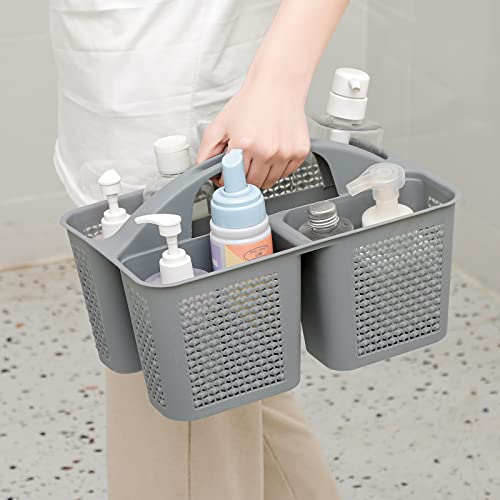 UUJOLY Plastic Portable Shower Caddy Bucket, Cleaning Shower Basket with Handle Compartments Storage Organizer for Bathroom Kitchen College Dorm Sink, Grey - color: Grey