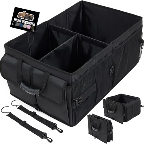 GORILLA GRIP Trunk Organizer for SUV and Cars, Large Capacity Collapsible Car Trunk Storage Organizer, Heavy Duty Car Accessories, Gifts for Mom and Dad, Slip & Water Resistant Multi Compartment Black - color: Black