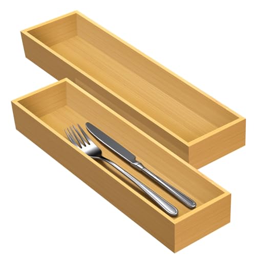 guiogc Bamboo Drawer Silverware Organizer, Flatware Organizers, Multi-purpose Bamboo Storage Box for Kitchen, Offices and Dressing table 11.5" x 3.15" x 1.8" (Set of 2) - size: 11.5" x 3.15" x 1.8"