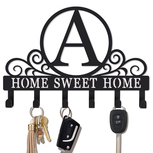 Metal Letter A Key Holder for Wall, Monogram Coat Rack Wall Mount, Key Hooks Perfect for Bathroom, Living Room, Kitchen, Office Ideal Wedding, Anniversary, Housewarming Gift (A) - style: A