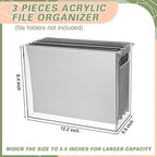Thenshop 3 Pcs Acrylic File Organizer Acrylic Desktop File Box with Handle Hanging Folder Clear Holder Filing Box for Office Home School Letter Size Folder Storage, 12.2 x 5.5 x 9.4 Inch