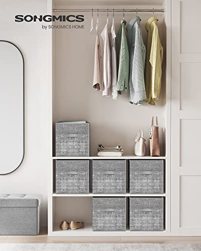 SONGMICS Storage Cubes, 11.8-Inch Non-Woven Fabric Bins with Double Handles, Set of 6, Closet Organizers for Shelves, Foldable, for Clothes, Cattail Gray UROB030G01 - color: Cattail Gray, size: 11.8"L x 11.8"W x 11.8"H