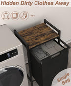 14.5 Gal Large Laundry Hamper with Wheels, Pull-Out & Removable Sorter Bags, Freestanding Clothes Basket Organizer for Clothing or Toys in Bathroom and Living Room, Rustic Brown and Black - size: 1 Section with wheels