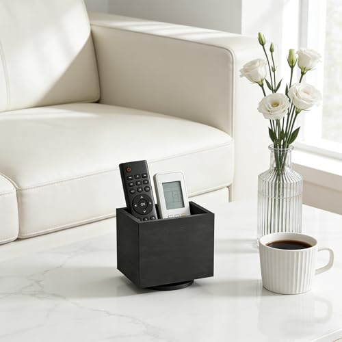 360° Rotating Remote Control Holder, Wooden TV Remote Holder for Table, Desk Organizer Caddy Media Storage Box Ideal for Living Room, Bedroom, Office Desk (Black) - color: Black-1 Slot