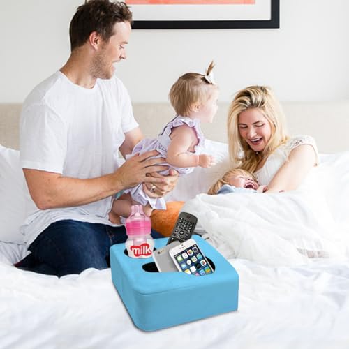 Couch Cup Holder Pillow Tray & Caddy - for Sofa, Bed, Car, Man Cave | Keep Drinks at Hand & Spill-Proof Accessories for New Parents, Camping, Park, Boat, Beach - Blue - color: Blue, size: 9.4" x 9.4" x 3.9"