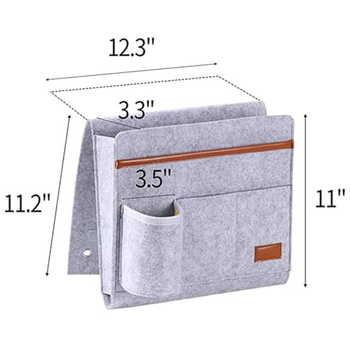 Bringsine Bedside Caddy, Felt Bed Storage Organizer Hanging Bag Holder with 5 Pockets for Magazine Book Phone Tablet iPad Cables Remote & Water Bottle Holder Home Dorm Bed Sofa-Light Gray - color: Light Gray, size: 4 Pockets + Bottle Holder