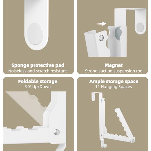 BAKON Over the Door Hooks with 10 Ridges,Compact Double Folding Over the Door Hanger for Bathroom Bedroom Laundry Room,Metal Over Door Drying Rack, Space Saving Over the Door Clothes Hanger(2, White) - color: White(update)