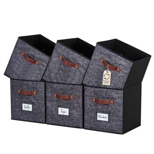DECOMOMO Storage Bins, Cube Storage Bin with Labels, Fabric Storage Cubes for Shelves (10.5" x 11" / 6pcs, Black Pattern) - color: Black Pattern, size: Cube 11" / 6pcs
