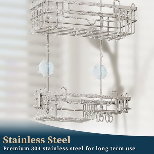 Consumest Over the Door Shower Caddy - 2-Tier Hanging Shower Organizer with Soap Holder, Rustproof Bathroom Storage and Organizer Rack for Shampoo, Towels, and Toiletries, Sand Nickel - color: Sand Nickel, size: 2 Tier-Shower Door