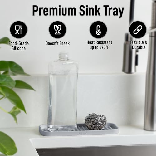 Zulay Kitchen (9x3.5in) Sponge Holder for Kitchen Sink - Flexible Heavy-Duty Multipurpose Sink Caddy - Counter Organizer for Kitchen, Bathroom, Makeup, Trinkets & More! (Grey) - color: Grey, size: Medium (9x3.5)