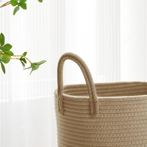 VIPOSCO Large Laundry Hamper, Tall Woven Rope Storage Basket for Blanket, Toys, Dirty Clothes in Living Room, Bathroom, Bedroom - 58L Jute - color: Jute, size: 58L