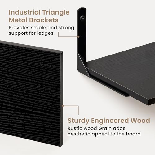 Fun Memories Deep Floating Shelves, 32W x 8D Floating Shelves Set of 2, Wall Mounted Shelf with Metal Brackets, Rustic Wood Wall Shelf for Bathroom, Kitchen and Living Room, Black - color: Black- L Bracket, size: 31.5"W x 8"D