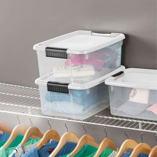 Sterilite 12-Pack Ultra Latching Box, Storage Bins with Lids, Clear Plastic, 18 Quart - Heavy-Duty Organizing Containers for Closet, Bathroom, and Office - size: 18 Quart, style: 12-Pack